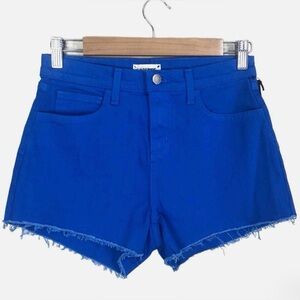 Royal Blue Denim Short - L'agence Ryland High Rise Raw Hem Denim Short